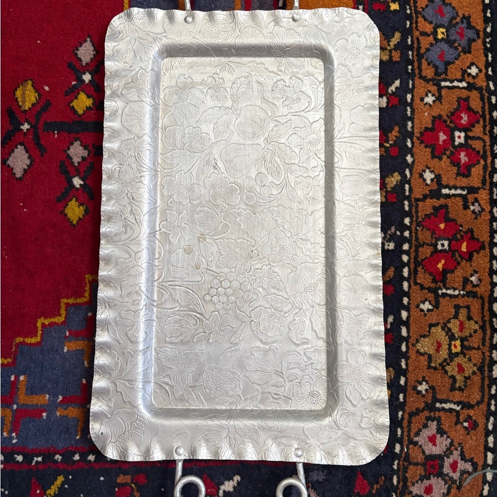Floral Embossed Silver Tray